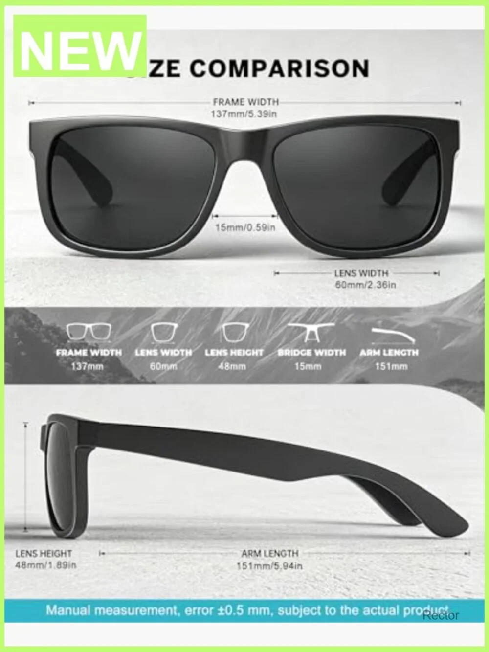 Polarized Sunglasses 3 Pack UV Protection Rectangular Matte Black Frame